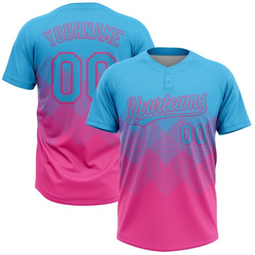 Softball1974 Custom Sky Blue Pink 3D Gradient Square Shape Two-Button Unisex Softball Jersey