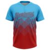 Custom Sky Blue Red 3D Gradient Square Shape Two-Button Unisex Softball Jersey