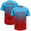 Custom Sky Blue Red 3D Gradient Square Shape Two-Button Unisex Softball Jersey