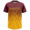 Custom Burgundy Gold 3D Gradient Square Shape Two-Button Unisex Softball Jersey