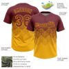 Custom Burgundy Gold 3D Gradient Square Shape Two-Button Unisex Softball Jersey