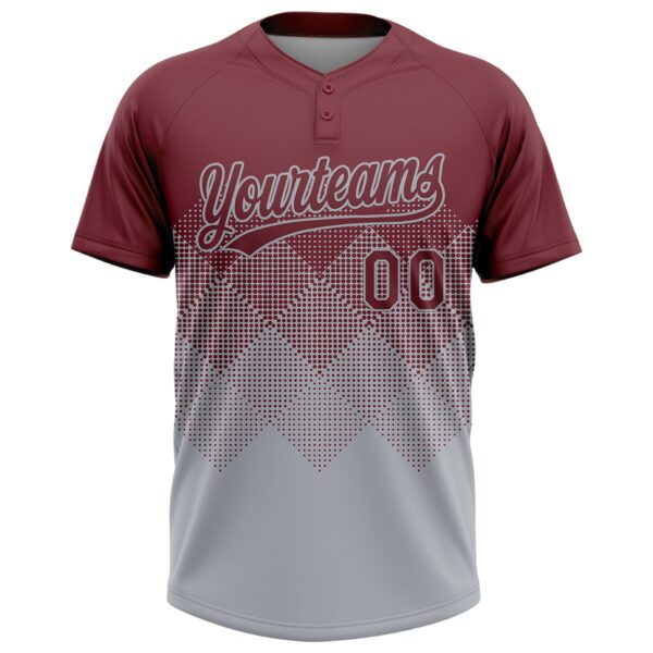 Custom Burgundy Gray 3D Gradient Square Shape Two-Button Unisex Softball Jersey
