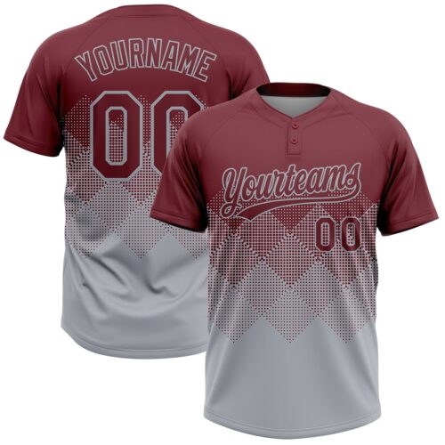 Softball1978 Custom Burgundy Gray 3D Gradient Square Shape Two-Button Unisex Softball Jersey