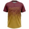 Custom Burgundy Old Gold 3D Gradient Square Shape Two-Button Unisex Softball Jersey