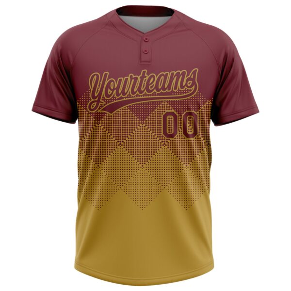 Custom Burgundy Old Gold 3D Gradient Square Shape Two-Button Unisex Softball Jersey