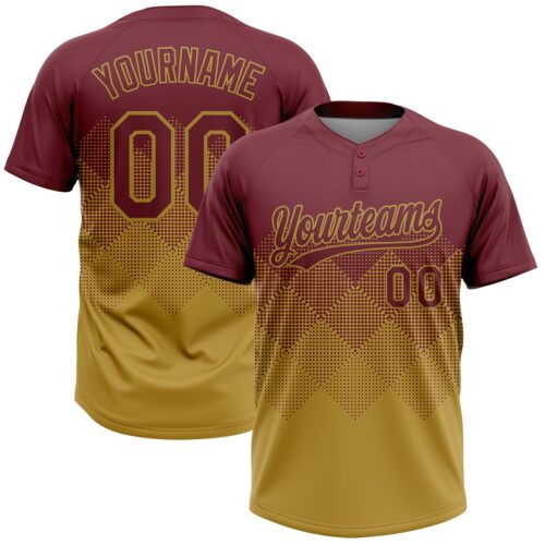 Softball1979 Custom Burgundy Old Gold 3D Gradient Square Shape Two-Button Unisex Softball Jersey