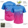 Custom Electric Blue Pink-White 3D Gradient Square Shape Two-Button Unisex Softball Jersey