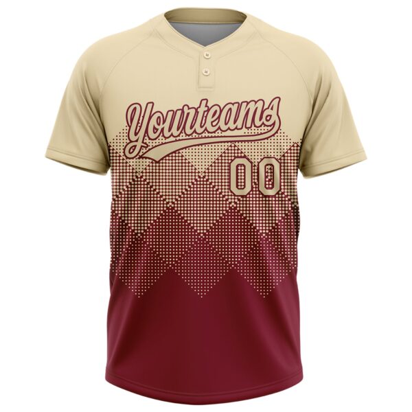 Custom Cream Crimson 3D Gradient Square Shape Two-Button Unisex Softball Jersey