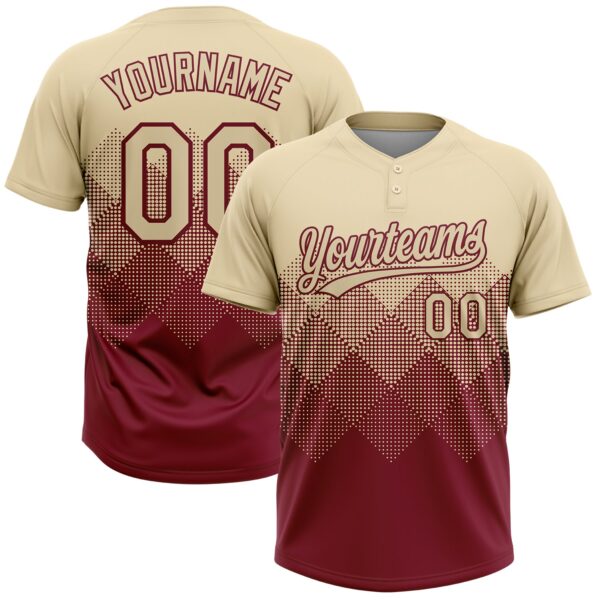 Custom Cream Crimson 3D Gradient Square Shape Two-Button Unisex Softball Jersey