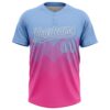 Custom Light Blue Pink-White 3D Gradient Square Shape Two-Button Unisex Softball Jersey