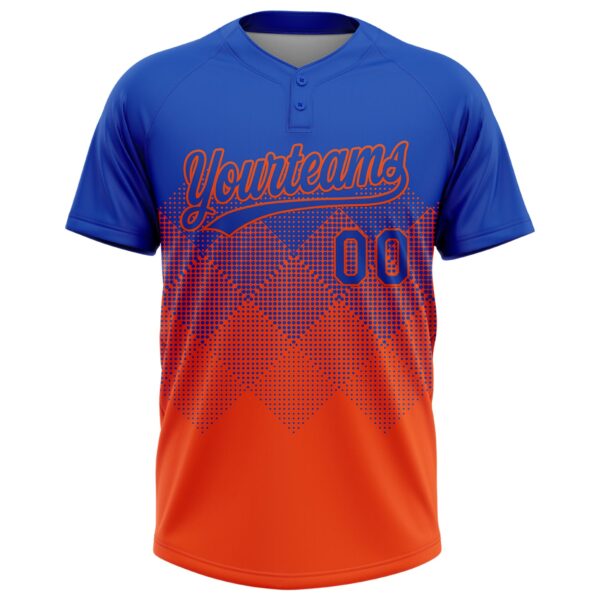 Custom Thunder Blue Orange 3D Gradient Square Shape Two-Button Unisex Softball Jersey