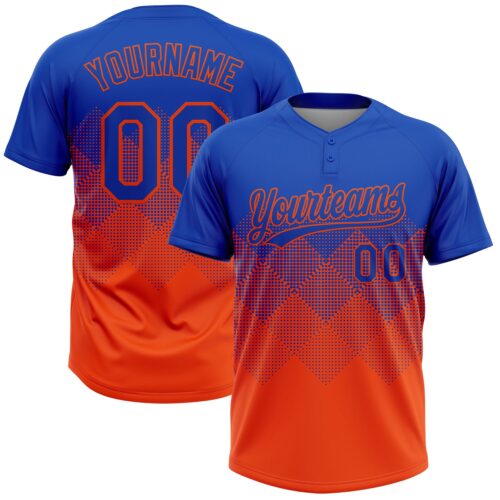 Softball1986 Custom Thunder Blue Orange 3D Gradient Square Shape Two-Button Unisex Softball Jersey