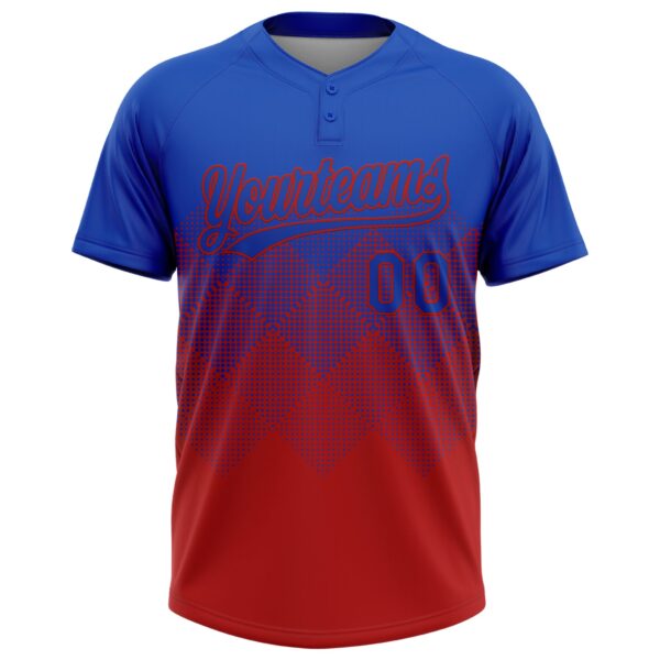 Custom Thunder Blue Red 3D Gradient Square Shape Two-Button Unisex Softball Jersey