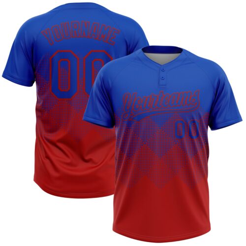 Softball1987 Custom Thunder Blue Red 3D Gradient Square Shape Two-Button Unisex Softball Jersey