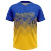 Custom Thunder Blue Yellow 3D Gradient Square Shape Two-Button Unisex Softball Jersey
