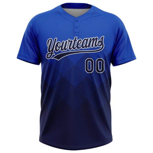 Custom Thunder Blue Navy-White 3D Gradient Square Shape Two-Button Unisex Softball Jersey