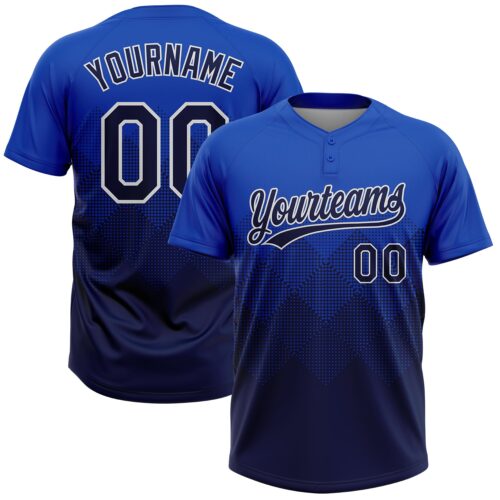 Softball1989 Custom Thunder Blue Navy-White 3D Gradient Square Shape Two-Button Unisex Softball Jersey