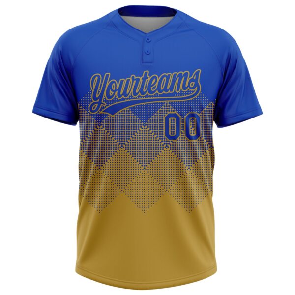 Custom Thunder Blue Old Gold 3D Gradient Square Shape Two-Button Unisex Softball Jersey