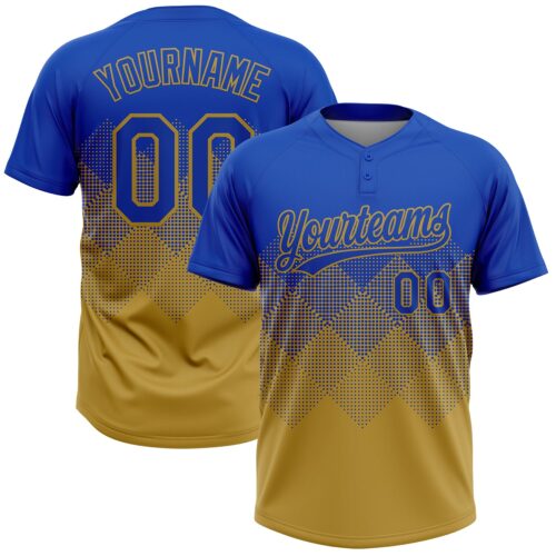 Softball1990 Custom Thunder Blue Old Gold 3D Gradient Square Shape Two-Button Unisex Softball Jersey