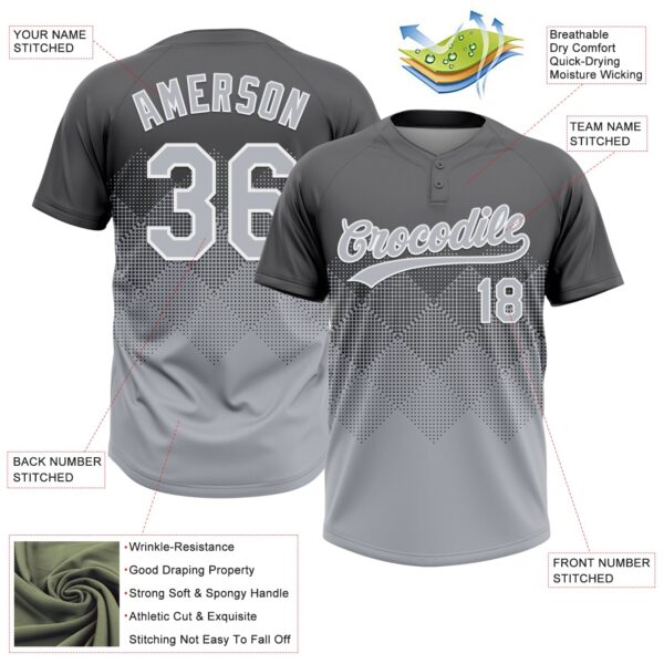 Custom Steel Gray Gray-White 3D Gradient Square Shape Two-Button Unisex Softball Jersey
