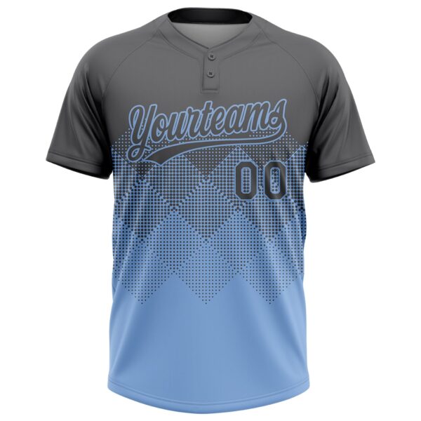 Custom Steel Gray Light Blue 3D Gradient Square Shape Two-Button Unisex Softball Jersey