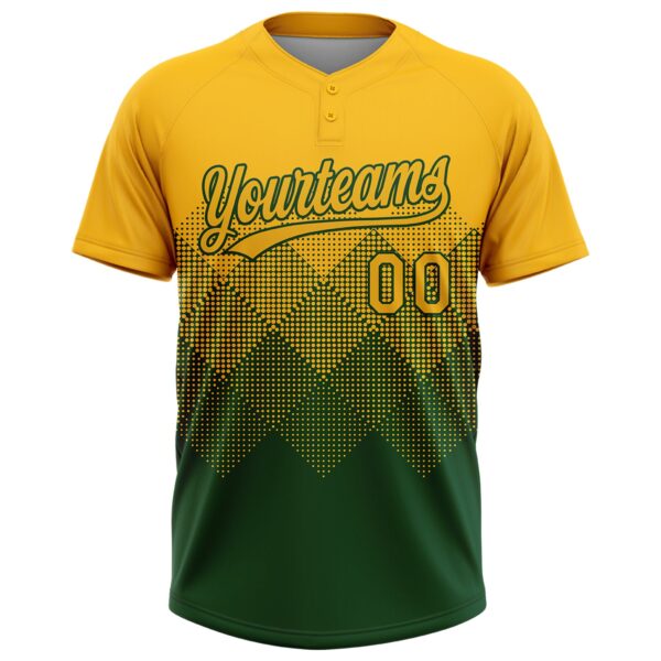 Custom Gold Green 3D Gradient Square Shape Two-Button Unisex Softball Jersey