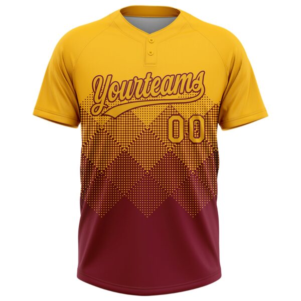 Custom Gold Crimson 3D Gradient Square Shape Two-Button Unisex Softball Jersey