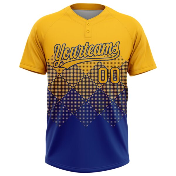 Custom Gold Royal 3D Gradient Square Shape Two-Button Unisex Softball Jersey