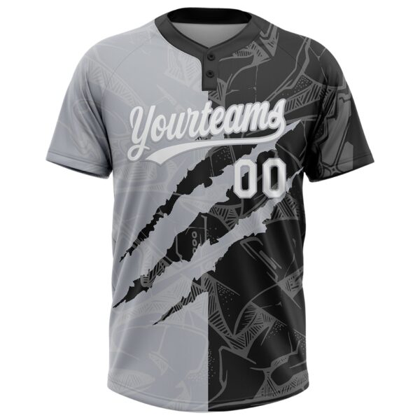 Custom Graffiti Pattern White Black-Gray 3D Scratch Two-Button Unisex Softball Jersey
