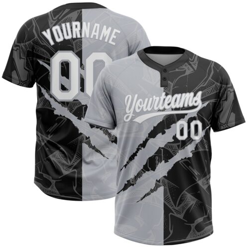 Softball1997 Custom Graffiti Pattern White Black-Gray 3D Scratch Two-Button Unisex Softball Jersey