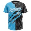 Custom Graffiti Pattern White Black-Sky Blue 3D Scratch Two-Button Unisex Softball Jersey