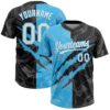 Custom Graffiti Pattern White Black-Sky Blue 3D Scratch Two-Button Unisex Softball Jersey