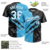 Custom Graffiti Pattern White Black-Sky Blue 3D Scratch Two-Button Unisex Softball Jersey