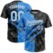 Custom Graffiti Pattern White Black-Electric Blue 3D Scratch Two-Button Unisex Softball Jersey