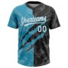 Custom Graffiti Pattern White Black-Panther Blue 3D Scratch Two-Button Unisex Softball Jersey