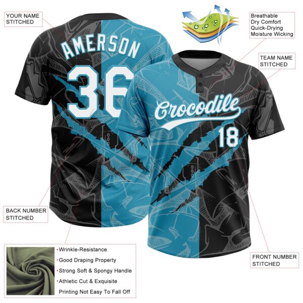 Custom Graffiti Pattern White Black-Panther Blue 3D Scratch Two-Button Unisex Softball Jersey