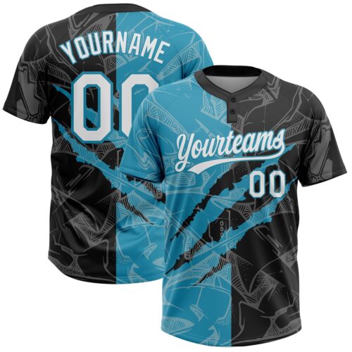 Softball2000 Custom Graffiti Pattern White Black-Panther Blue 3D Scratch Two-Button Unisex Softball Jersey