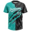 Custom Graffiti Pattern White Black-Aqua 3D Scratch Two-Button Unisex Softball Jersey