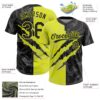 Custom Graffiti Pattern Black-Neon Yellow 3D Scratch Two-Button Unisex Softball Jersey