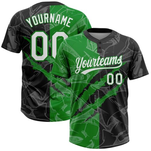 Softball2003 Custom Graffiti Pattern White Black-Grass Green 3D Scratch Two-Button Unisex Softball Jersey