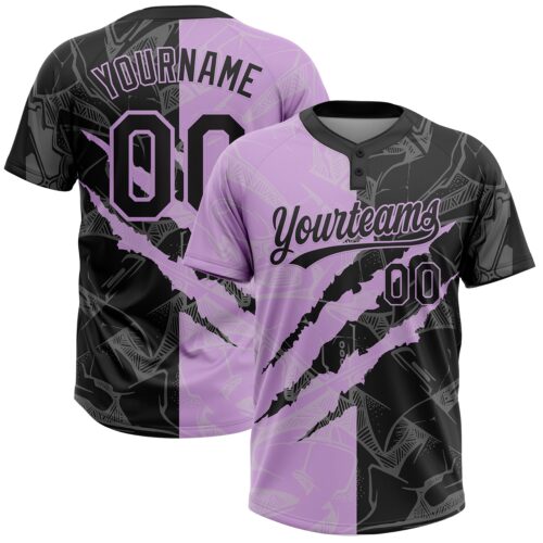 Softball2004 Custom Graffiti Pattern Black-Light Purple 3D Scratch Two-Button Unisex Softball Jersey