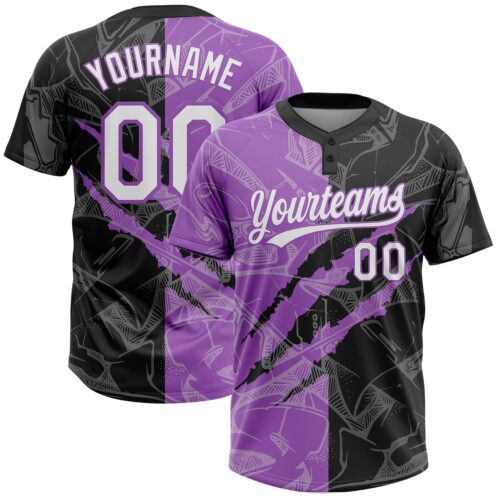 Softball2005 Custom Graffiti Pattern White Black-Medium Purple 3D Scratch Two-Button Unisex Softball Jersey