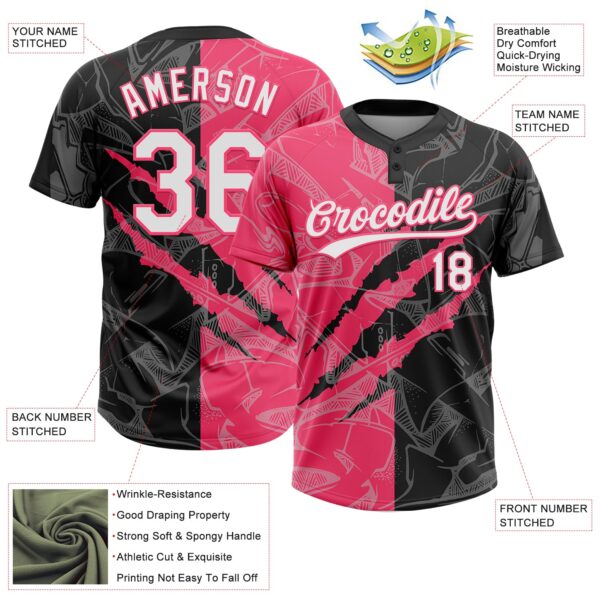 Custom Graffiti Pattern White Black-Neon Pink 3D Scratch Two-Button Unisex Softball Jersey