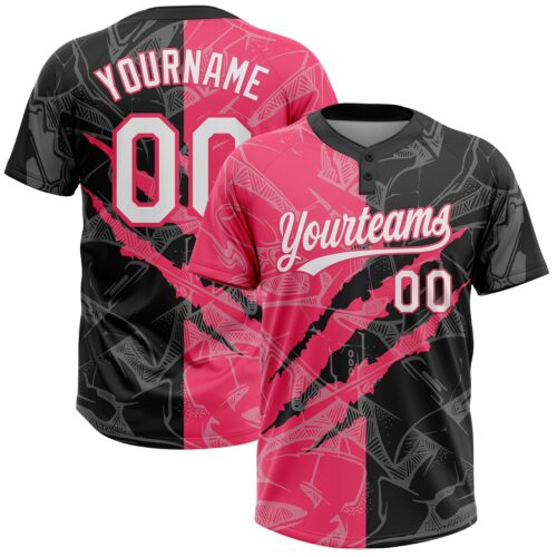 Softball2006 Custom Graffiti Pattern White Black-Neon Pink 3D Scratch Two-Button Unisex Softball Jersey