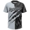 Custom Graffiti Pattern Black-Silver 3D Scratch Two-Button Unisex Softball Jersey
