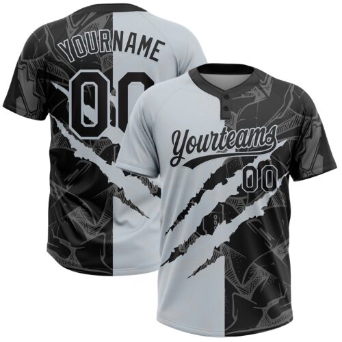 Softball2008 Custom Graffiti Pattern Black-Silver 3D Scratch Two-Button Unisex Softball Jersey