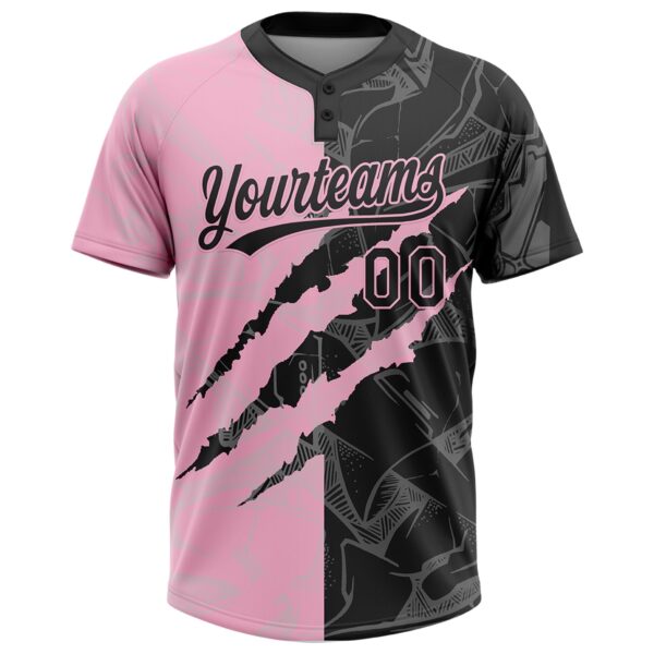 Custom Graffiti Pattern Black-Light Pink 3D Scratch Two-Button Unisex Softball Jersey