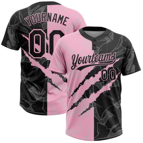 Softball2009 Custom Graffiti Pattern Black-Light Pink 3D Scratch Two-Button Unisex Softball Jersey