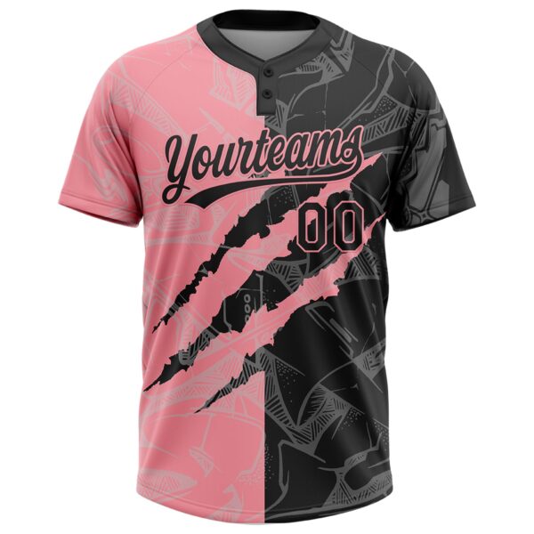 Custom Graffiti Pattern Black-Medium Pink 3D Scratch Two-Button Unisex Softball Jersey