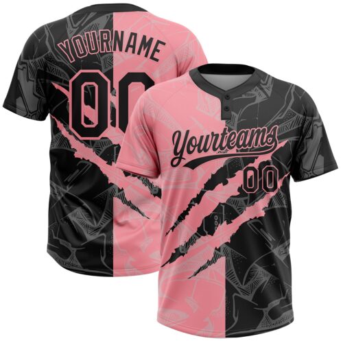 Softball2010 Custom Graffiti Pattern Black-Medium Pink 3D Scratch Two-Button Unisex Softball Jersey